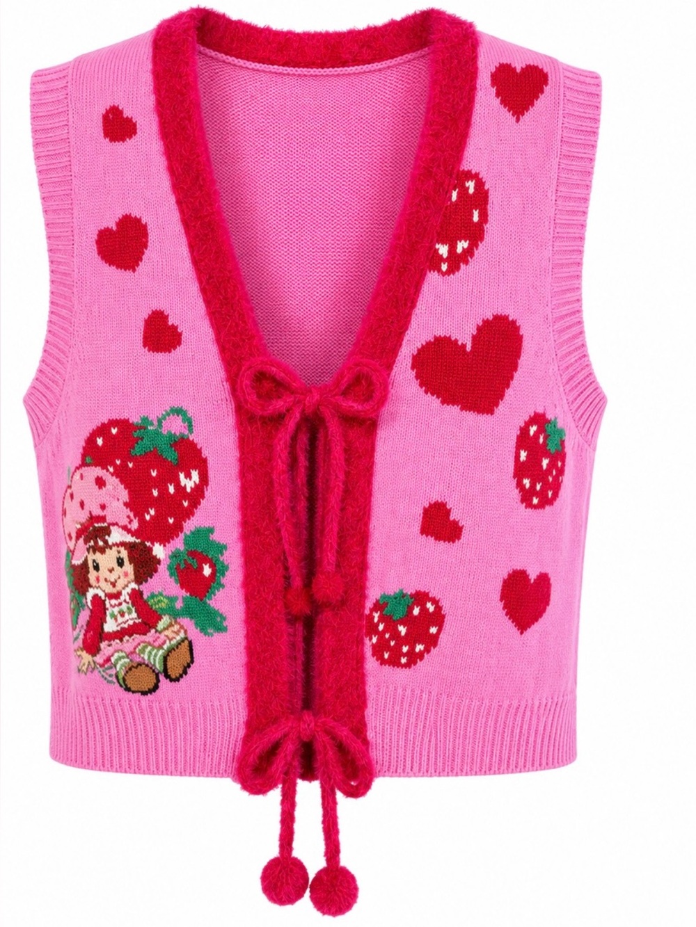 Strawberry Shortcake Pink Tie Front Knit Sweater Vest M NWT